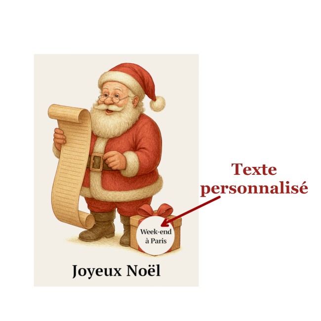 Carte à gratter personnalisée pour message surprise -Cadeau surprise, Voyage surprise - Motif Vintage Père Noël - EPC