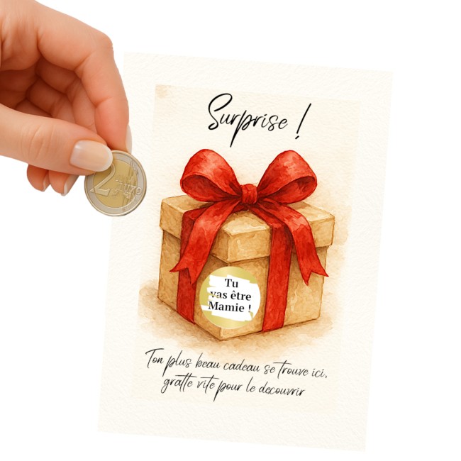 Carte à gratter personnalisée pour message surprise - Annonce surprise - Motif Cadeau de Noël style aquarelle - ep1