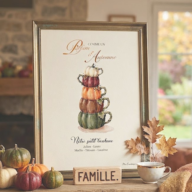 Affiche Famille Tasse Citrouille Automne | Mlle Framboisine - EP1