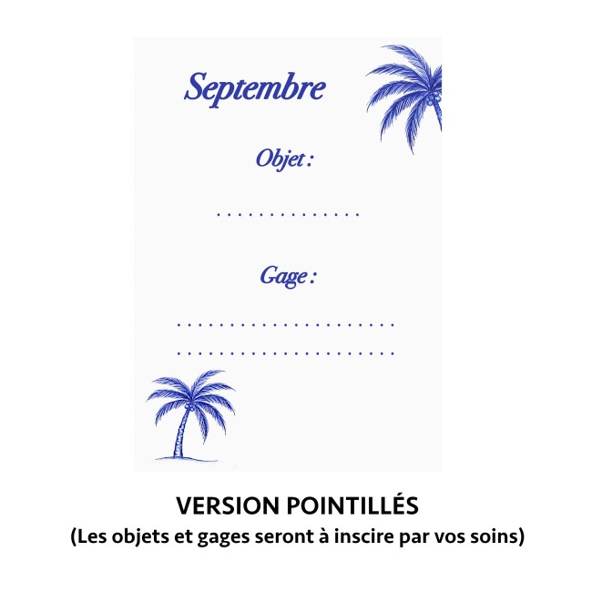Jeu des 12 mois - Gages mariage, Animation mariage style Plage et tropiques - Palmier bleu - CHIC AZUREEN - epd Jeu des 12 mois - Gages mariage, Animation mariage style Plage et tropiques - Palmier bleu - CHIC AZUREEN - epd