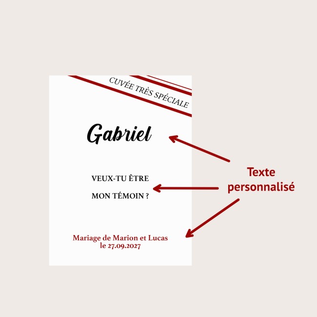 Etiquette autocollante personnalisée pour bouteille - Demande témoin, garçon/demoiselle d'honneur - Rouge et noir - EPD