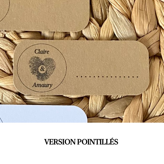 Marque-Places personnalisé  - Kraft naturel ou Blanc- Motif Empreinte coeur - EP9