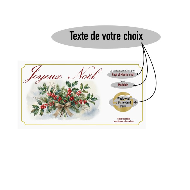 Carte à Gratter Personnalisée – Cadeau de Noël Surprise - Motif Houx - EP5 Carte à Gratter Personnalisée – Cadeau de Noël Surprise - Motif Houx - EP5