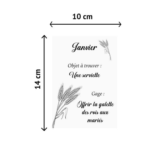 Jeu des 12 mois - Animation mariage - Motif noir et blanc Epi de blé - EP2