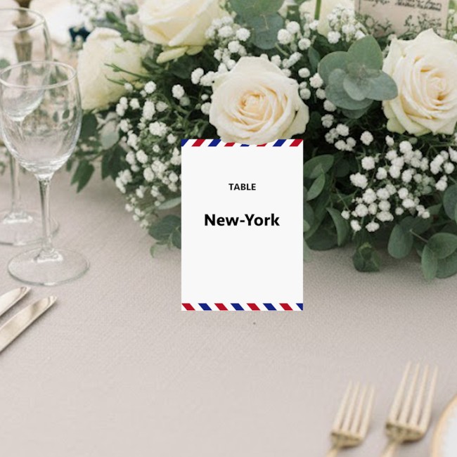 Carte Nom de table personnalisée - Décoration Mariage ou anniversaire thème Voyage, destination, Avion - EPE
