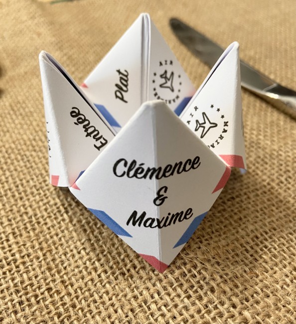 Menu individuel origami cocotte pour Mariage ou Anniversaire thème  Voyage, avion, destination - EP0E