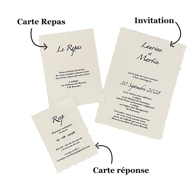 Faire-part de mariage, Invitation de Mariage Papier texturé effet déchiré - EPE