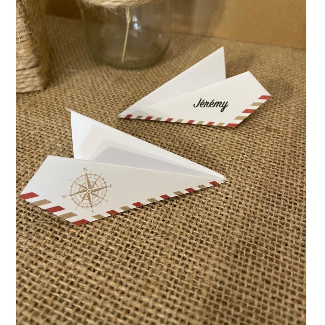 Marque-Places origami Avion pour Mariage ou anniversaire thème Voyage, destination - Motif Rose des vents ou Avion - EPA