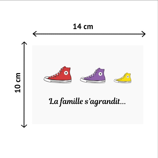 Carte annonce grossesse Personnalisée - La famille s'agrandit - Basket style converse - EP2