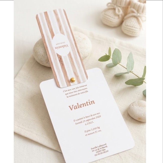 Faire-part de Naissance - Style Chic poétique - Motif rayures - EP2 Faire-part de Naissance - Style Chic poétique - Motif rayures - EP2