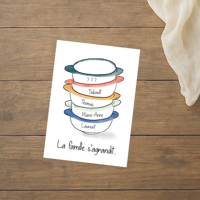 Carte annonce grossesse originale - La famille s'agrandit - Motifs Petits bols Bretons - EP3