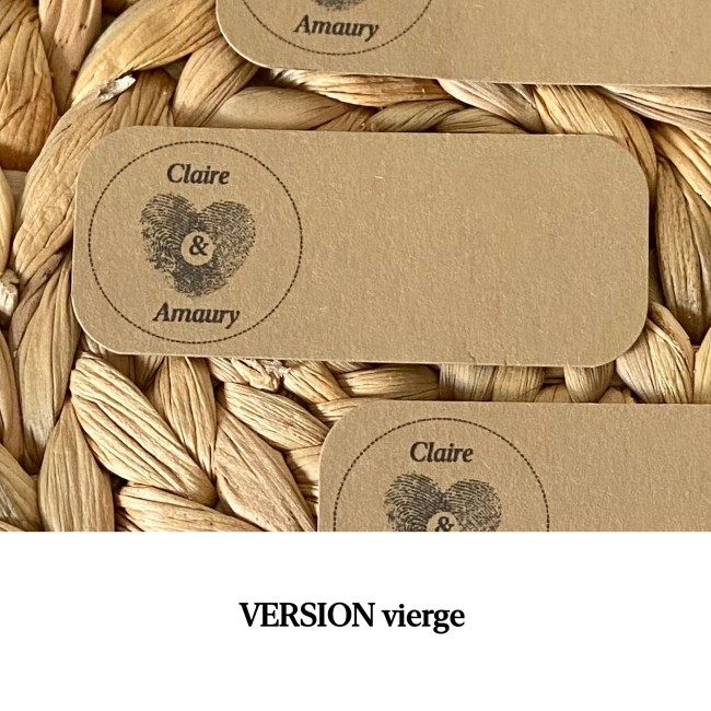 Marque-Places personnalisé  - Kraft naturel ou Blanc- Motif Empreinte coeur - EP8