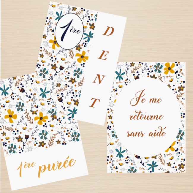 Cartes Etapes bébé - Souvenir photo - Première année ou Premières fois de bébé - Motif Liberty - EPF Cartes Etapes bébé - Souvenir photo - Première année ou Premières fois de bébé - Motif Liberty - EPF