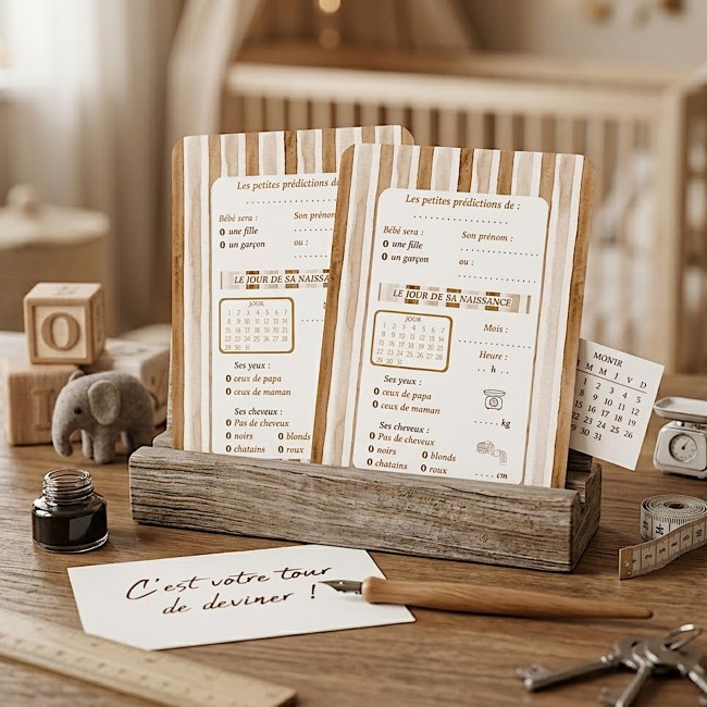 Carte prédiction naissance, Pronostiques, aninmation baby shower et gender reveal - Rayures - EP1