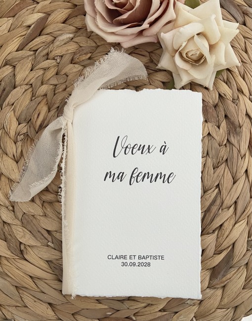 Livret de voeux mariage personnalisé, Carnet de mariage - Livret souvenir mariés - Papier effet déchiré Noeud mousseline - EPC