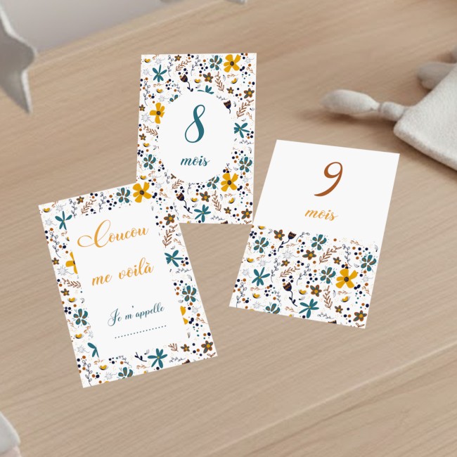 Cartes Etapes bébé - Souvenir photo - Première année ou Premières fois de bébé - Motif Liberty - EPB Cartes Etapes bébé - Souvenir photo - Première année ou Premières fois de bébé - Motif Liberty - EPB