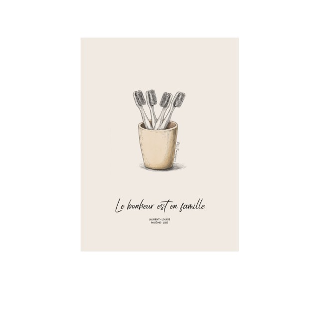 Affiche Portrait de Famille personnalisée - Brosse à dent - Décoration murale pour Salle de bain - EPE Affiche Portrait de Famille personnalisée - Brosse à dent - Décoration murale pour Salle de bain - EPE