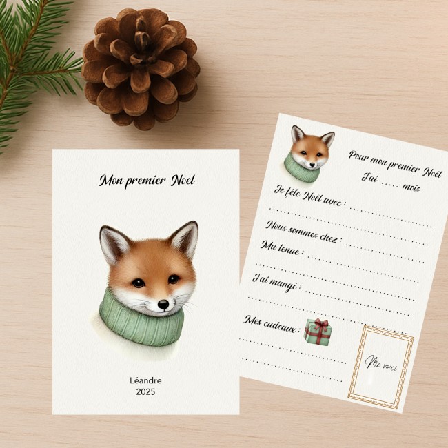Carte Mon Premier Noël personnalisée - Motif Petit Renard- Souvenir...