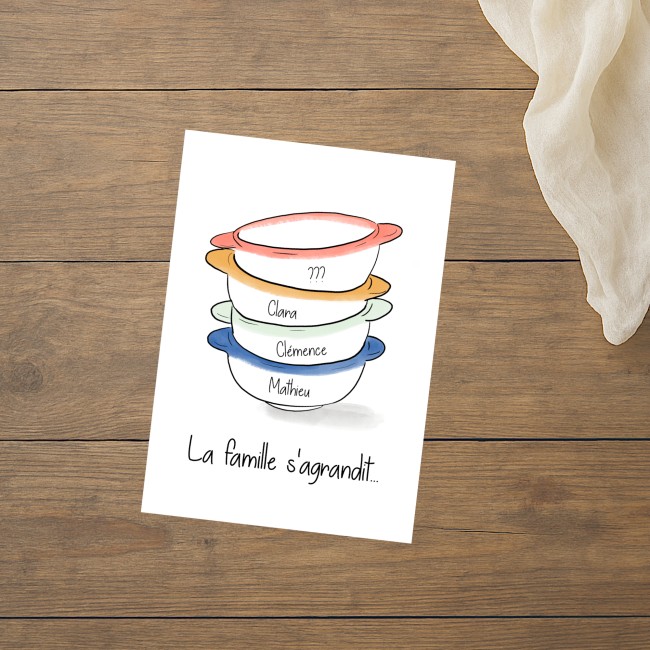 Carte annonce grossesse originale - La famille s'agrandit - Motifs Petits bols Bretons - EP4