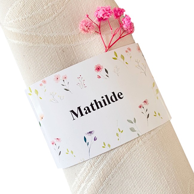 Marque-place Rond de serviette personnalisé – Motif Petites Fleurs des champs – Décoration Champêtre & Bohème - EPB