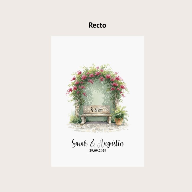 Faire-part de mariage champêtre romantique - Carte Invitation - Le banc des amoureux - EPB