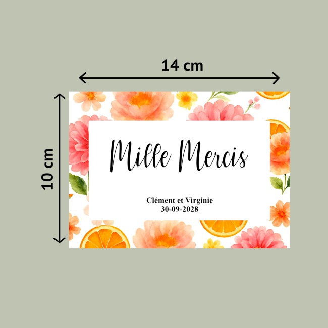 Carte de remerciements personnalisée pour mariage Thème Nature, floral, Modèle Orange florale - EP4