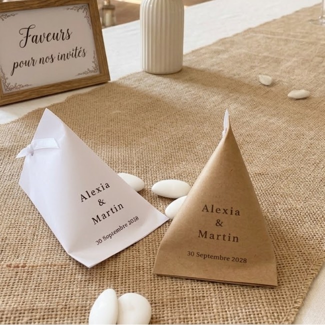 Boîte à Dragées berlingot Classique Chic – Cadeau Invités Élégant - Kraft ou blanc - EP2