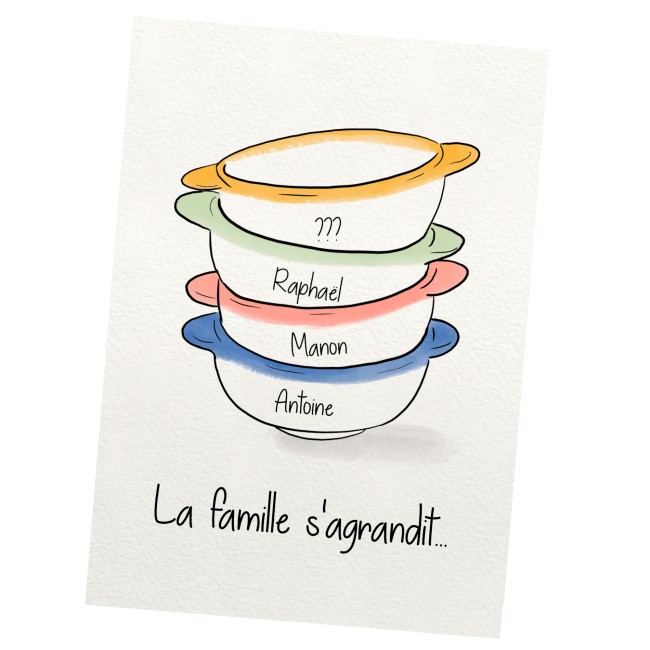 Carte annonce grossesse originale - La famille s'agrandit - Motifs Petits bols Bretons - EP6