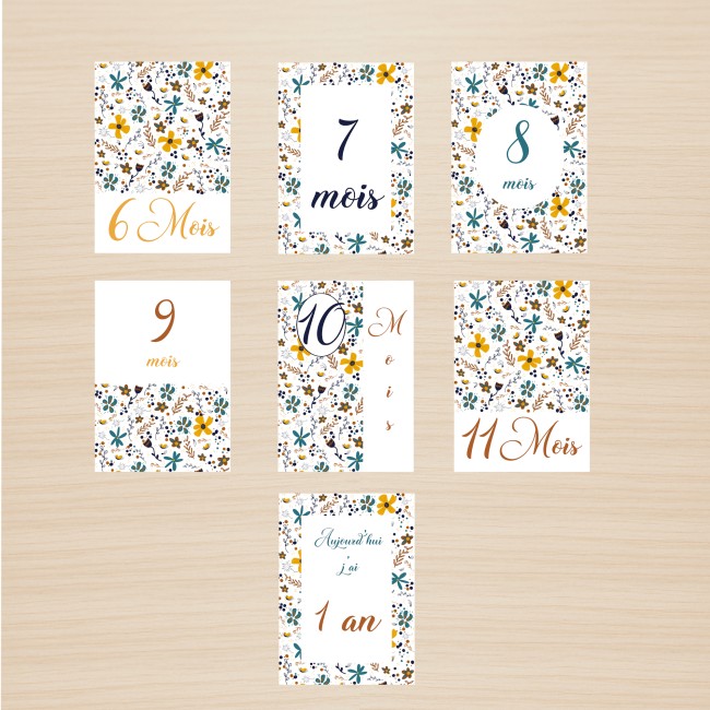 Cartes Etapes bébé - Souvenir photo - Première année ou Premières fois de bébé - Motif Liberty - EPE Cartes Etapes bébé - Souvenir photo - Première année ou Premières fois de bébé - Motif Liberty - EPE