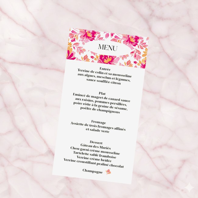 Menu, carte menu, personnalisée motif botanique romantique - Style Romantique folk -EPD