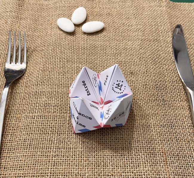 Menu individuel origami cocotte pour Mariage ou Anniversaire thème  Voyage, avion, destination - EP0F