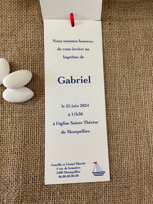Faire part de naissance ou Invitation Baptême  - Style marin - Motif Petit Bateau - EP3