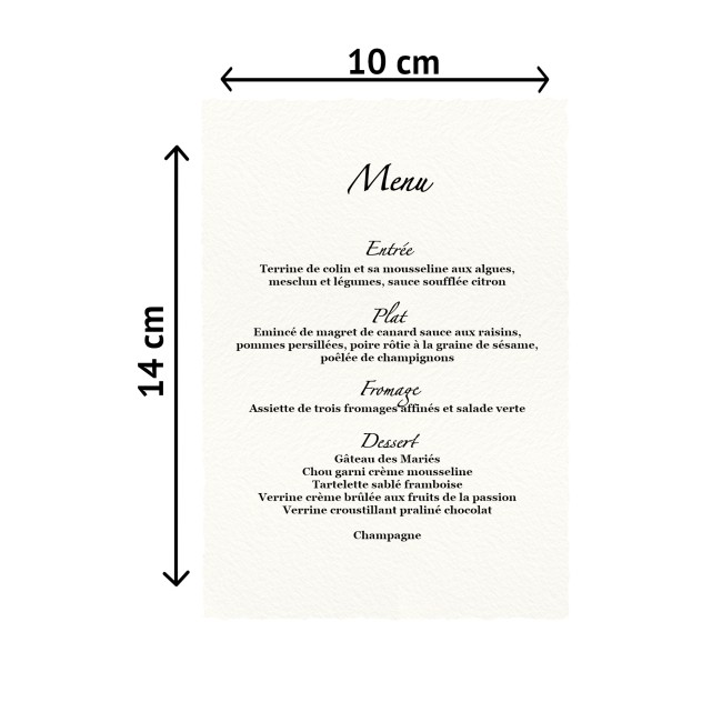 Menu mariage - Carte personnalisée pour mariage chic et élégant en Papier Texturé et Contours effet déchiré - EPD