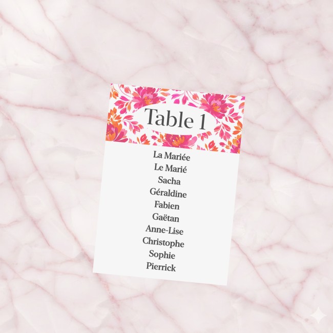 Carte plan de table personnalisée - Décoration Mariage ou anniversaire Botanique romantique - Romantic Folk - EP2