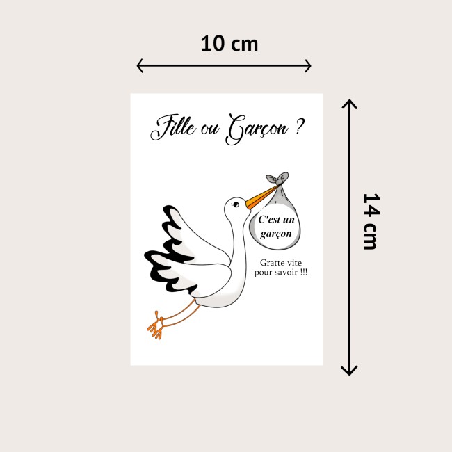Carte à gratter Annonce grossesse personnalisée - Annonce du sexe de bébé - Cigogne - EP4