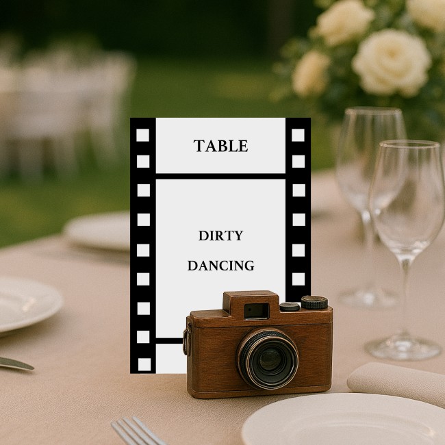 Carte Nom de table - Titre de film personnalisé pour mariage ou...