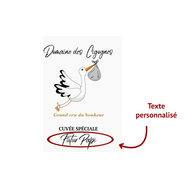 Etiquette autocollante personnalisée pour bouteille - Annonce grossesse - Motif CIGOGNE - EP3
