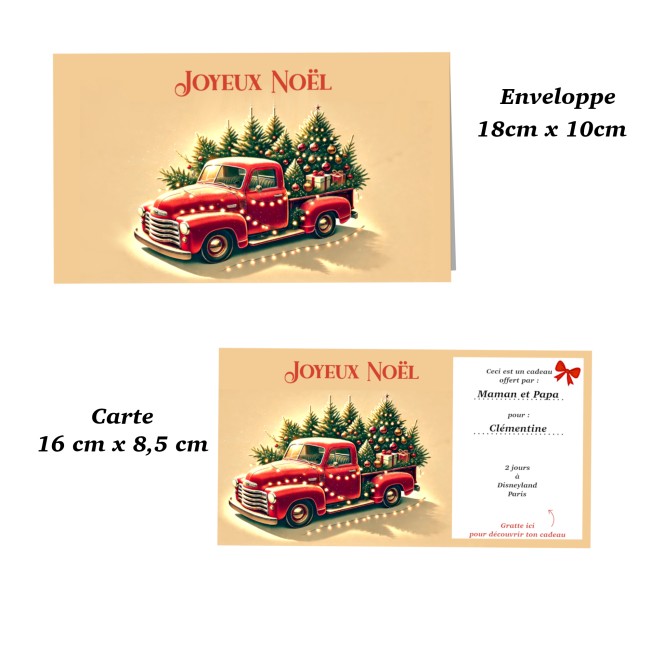 Carte à gratter personnalisée pour message surprise -Pochette Cadeau surprise de Noël, Voyage surprise - Motif Vintage Camionnette - EP3 Carte à gratter personnalisée pour message surprise -Pochette Cadeau surprise de Noël, Voyage surprise - Motif Vintage Camionnette - EP3