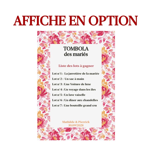 Ticket à gratter Tombola des mariés personnalisé, jeu animation mariage, Motif Botanique romantique - Thème Romantic Folk -EPE