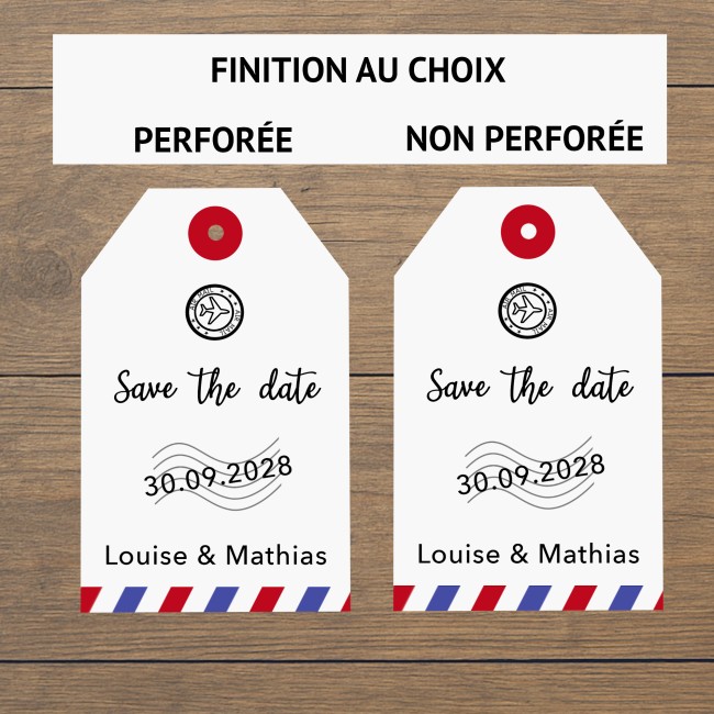 Save the date - Faire-part de mariage thème Voyage/Destination, style Billet avion -EPE