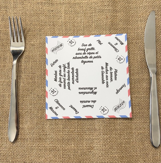 Menu individuel origami cocotte pour Mariage ou Anniversaire thème  Voyage, avion, destination - EP0B