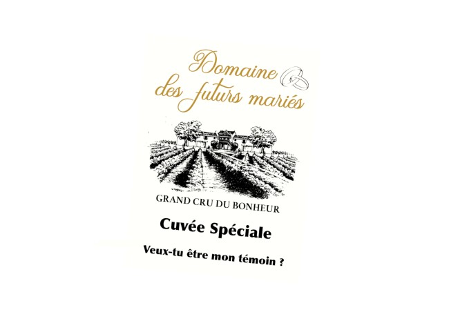 Etiquette autocollante personnalisée pour bouteille - Demande témoin, garçon ou demoiselle d'honneur - Domaine des futurs mariés - EPF