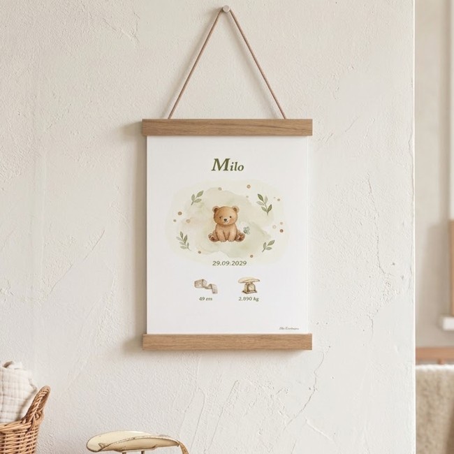 Affiche de Naissance Personnalisée - Ourson – Décoration Chambre Bébé - EP4