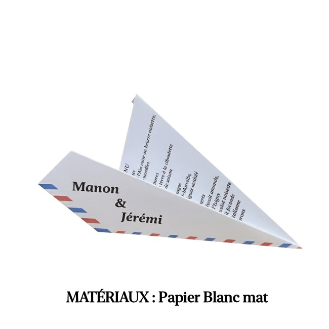 Menu origami avion pour mariage ou anniversaire thème Destination/Voyage, Blanc ou kraft naturel - epN