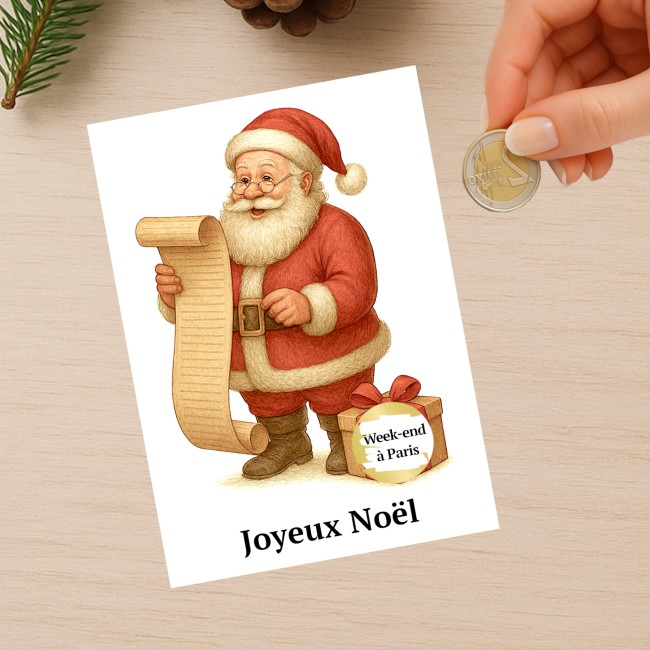 Carte à gratter personnalisée pour message surprise -Cadeau surprise, Voyage surprise - Motif Vintage Père Noël - EPA