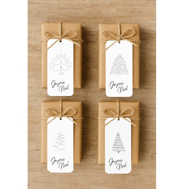 Etiquettes cadeaux Noël - Lot de 8 - Emballage cadeaux - Motif Minimaliste Sapin de Noël - EP7