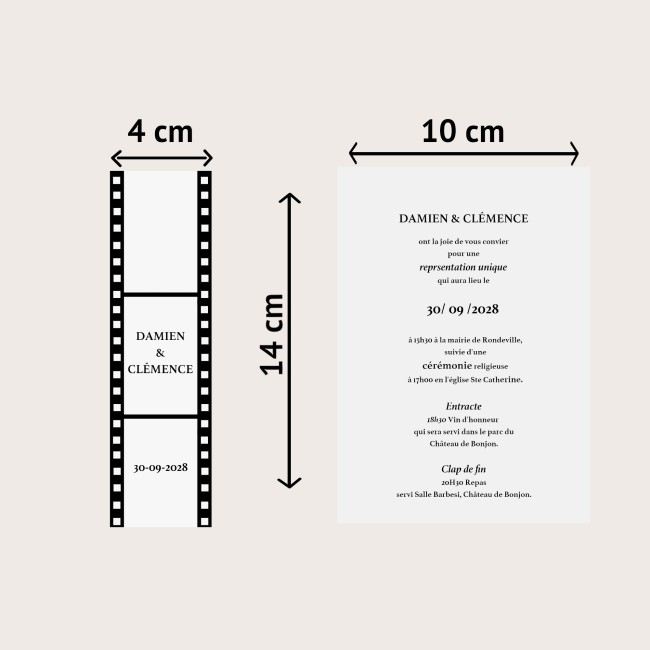 FAIRE-PART DE MARIAGE THÈME CINÉMA - MOTIF NEGATIF PHOTO - EP4