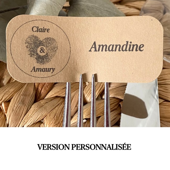 Marque-Places personnalisé  - Kraft naturel ou Blanc- Motif Empreinte coeur - EP10