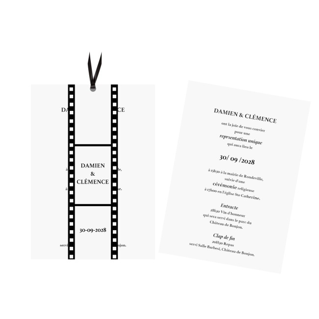 Faire-part de mariage thème Cinéma - EPB