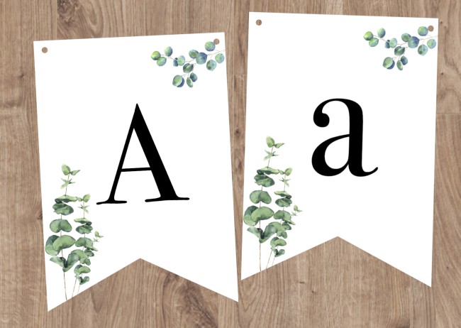 Guirlande personnalisée - Fanion lettre- Décoration de mariage, anniversaire - thème Nature - Motif Feuille d'eucalyptus -ep2
